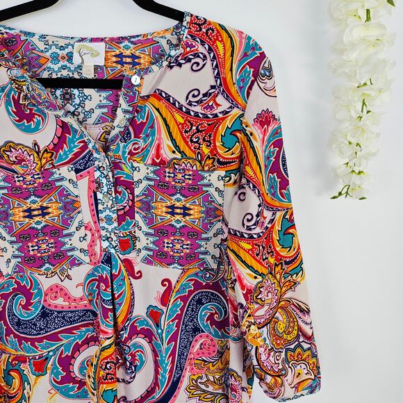 Fig & Flower Anthropologie Boho Paisley Tunic Dress Medium Colorful Spring Artsy - Picture 6 of 16